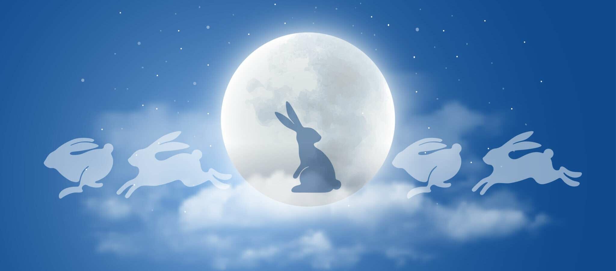 フランスの満月の空にウサギのシルエット。