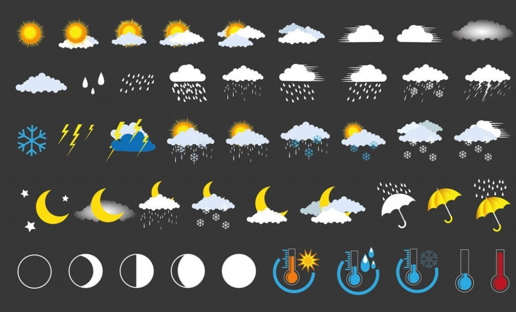 フランスの黒い背景に天気アイコンのセット。 shutterstock_146229407