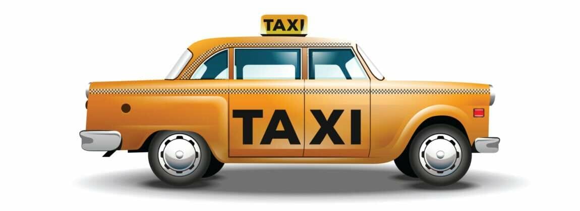 フランスの白い背景に黄色のタクシー車。