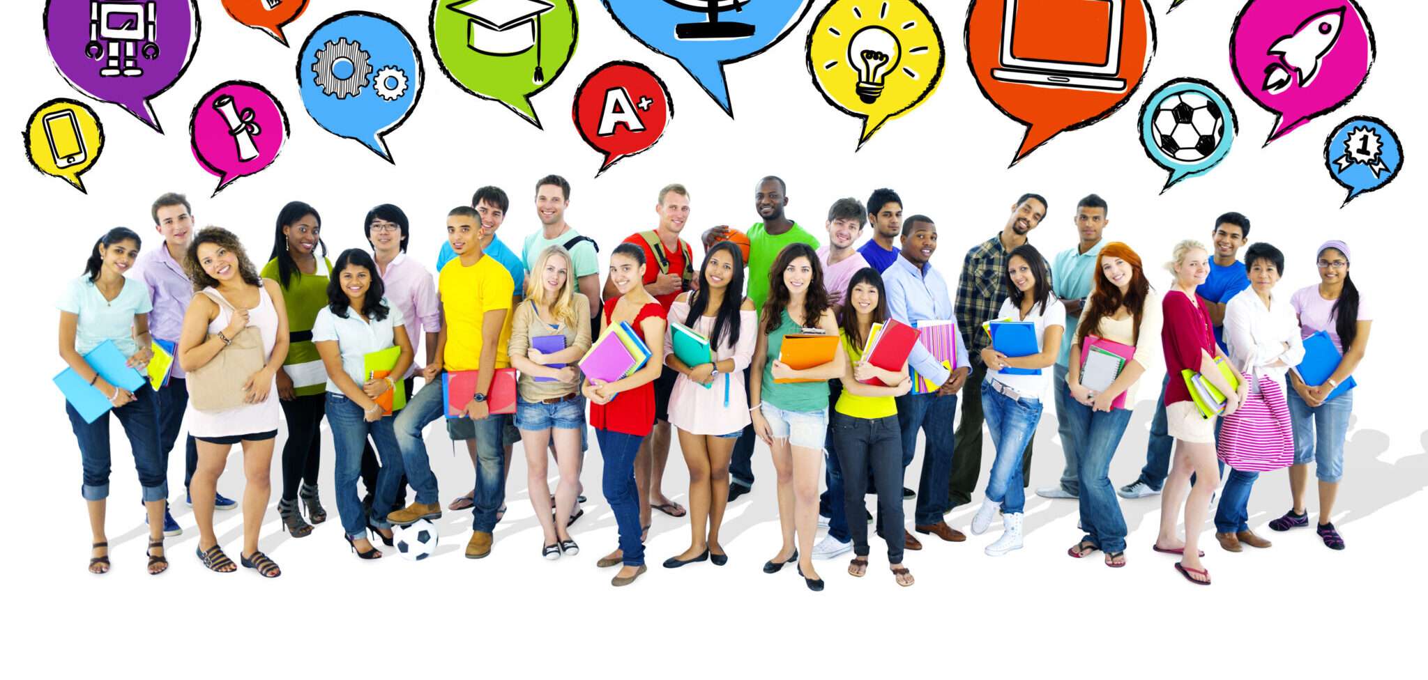 吹き出しの前に立ってフランスについて話し合う人々のグループ。