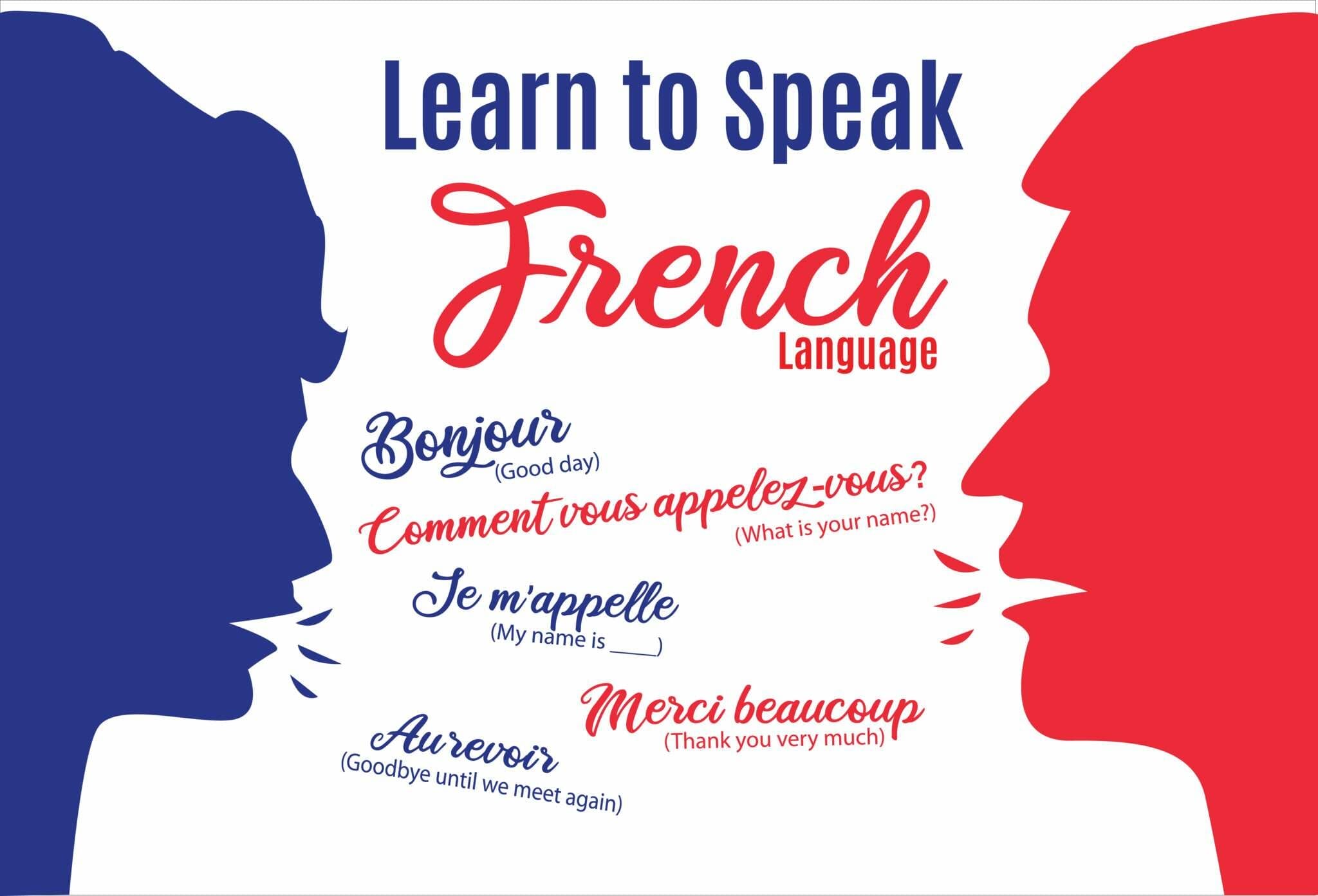 フランス語を話すことを学ぶという言葉を特集したフランスのポスター。