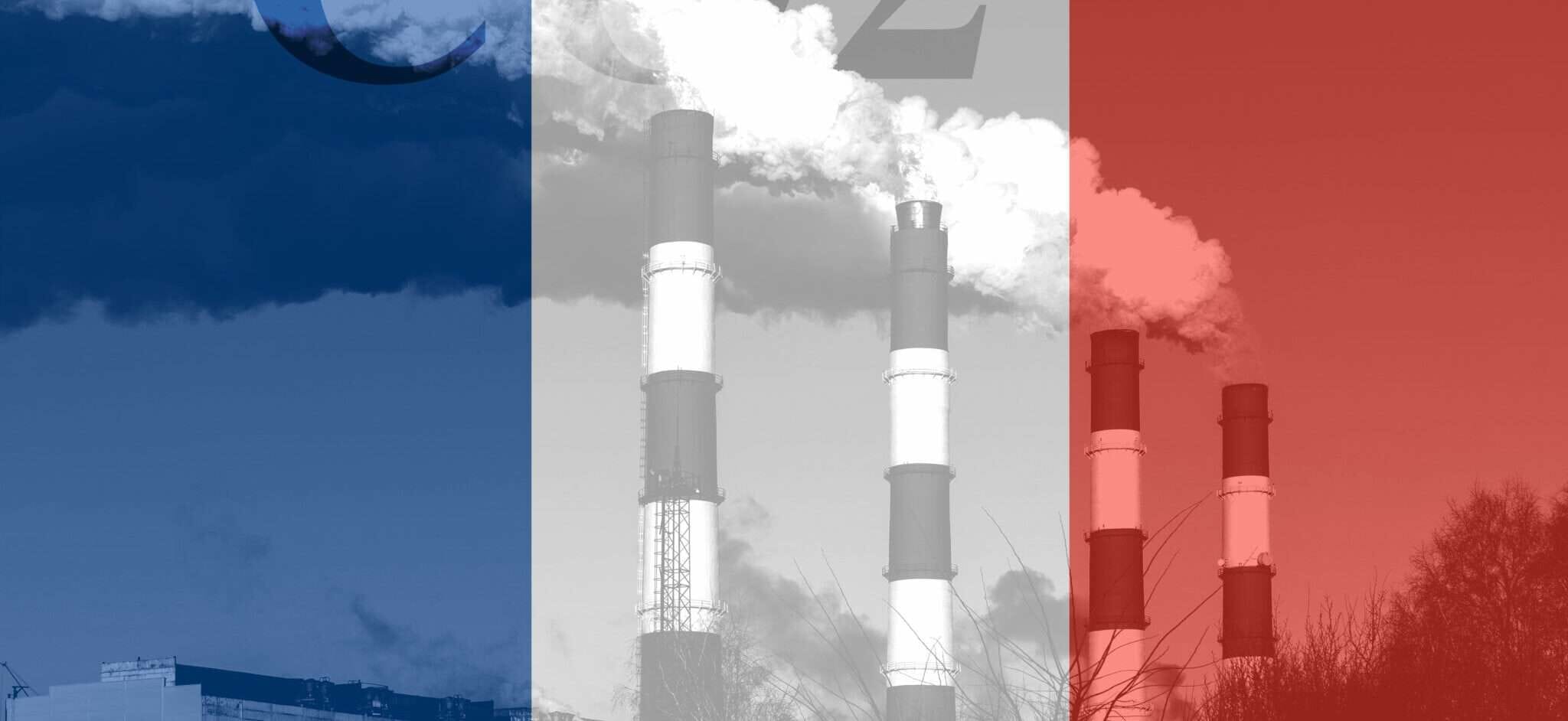 フランスの工場から煙が出ているフランス国旗の画像。