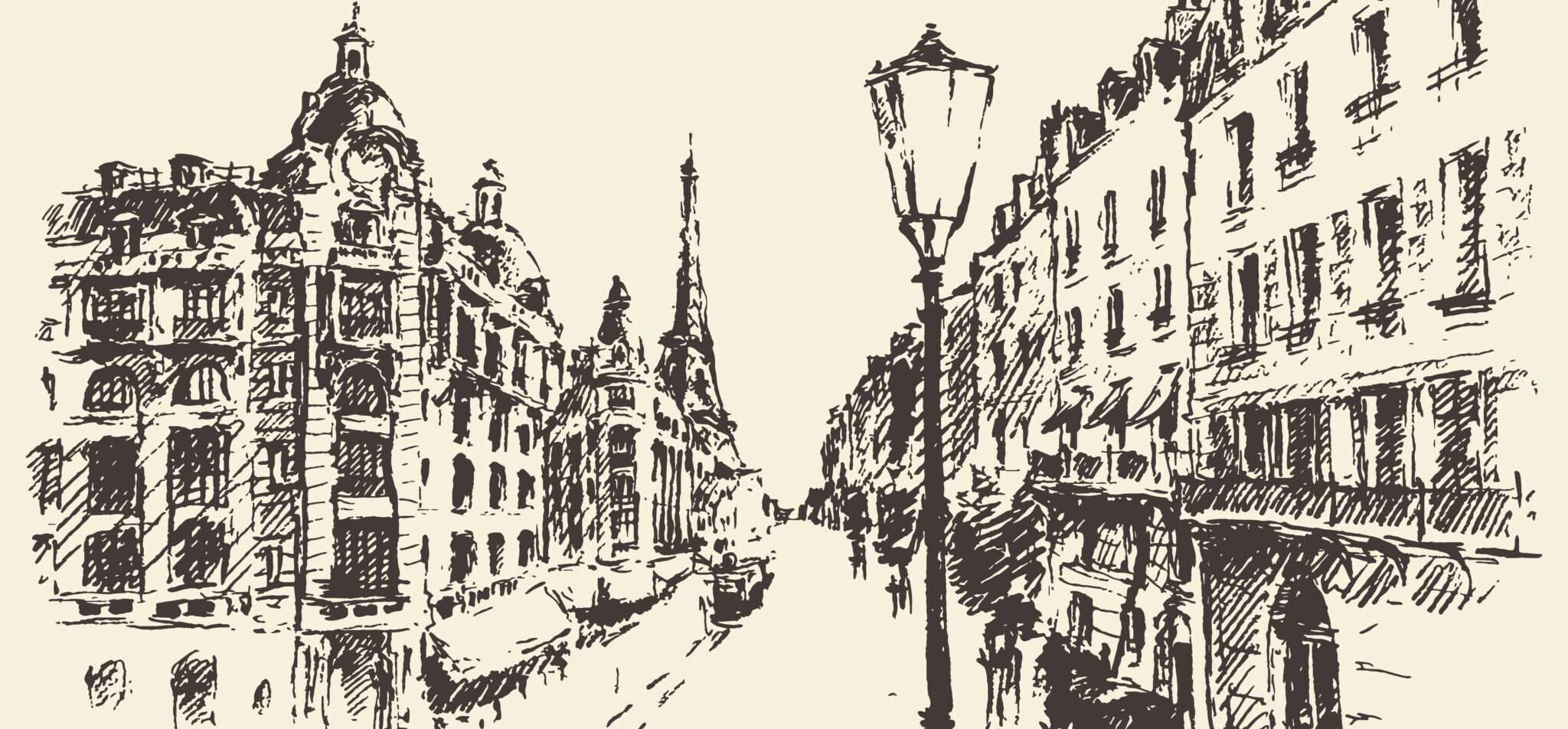 パリの通りのスケッチ。